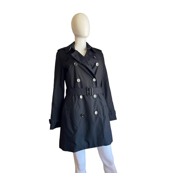Authentic Burberry Brit Black Wool Lined Trench Jacket Coat IT 42 US 8 - Picture 1 of 11